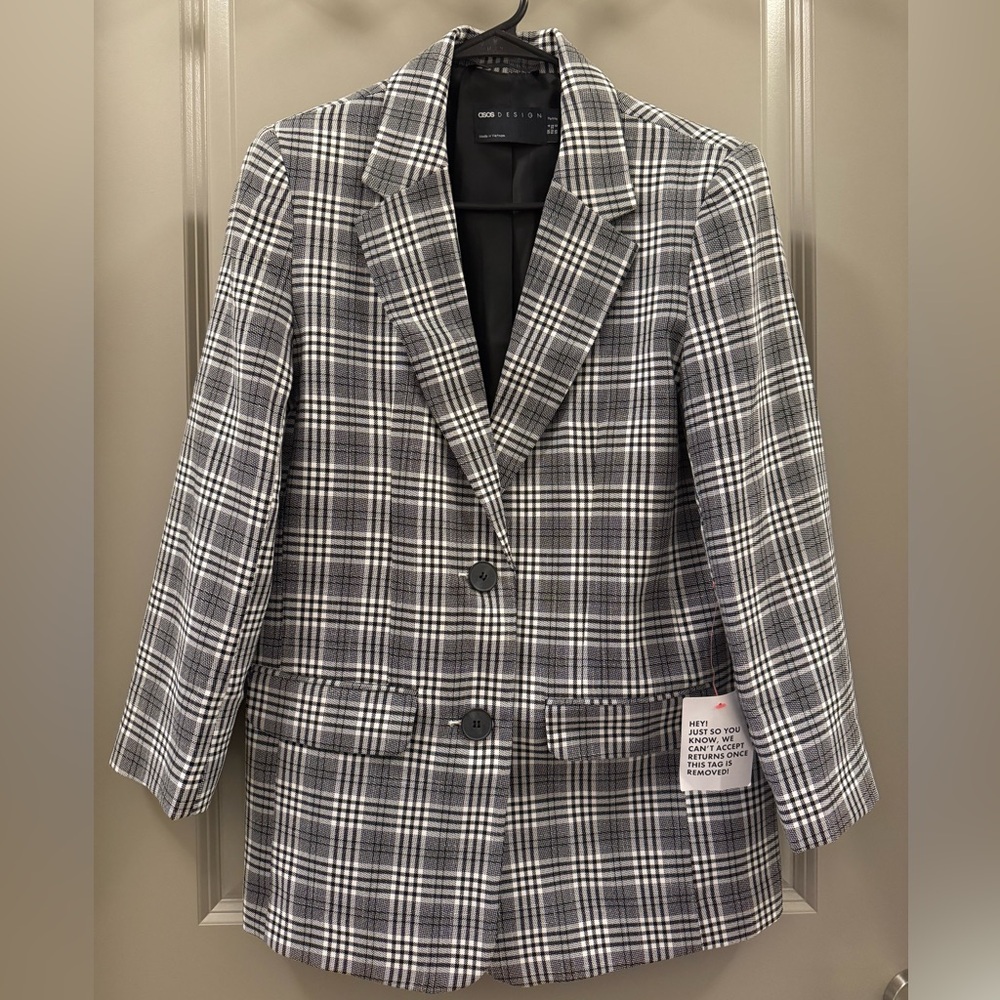 ASOS DESIGN Petite Black and White Plaid Blazer